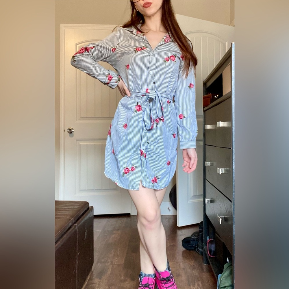 Vintage Floral Stripe Dress